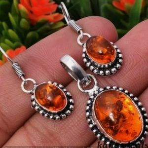 Baltic Amber dangle earrings and pendant set